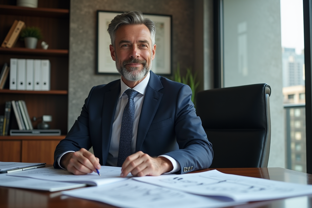 Conseiller immobilier en costume dans son bureau professionnel