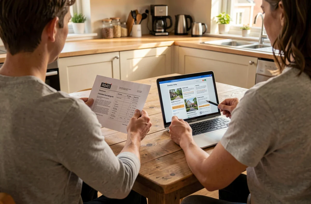 Couple comparant des prix de ventes sur un ordinateur portable