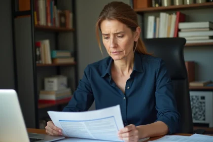 Femme consultant des documents administratifs liés au système SYPLO en 2026