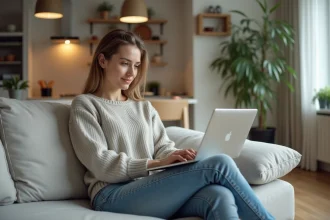 Femme sur canapé recherchant immobilier dans le Bas Rhin