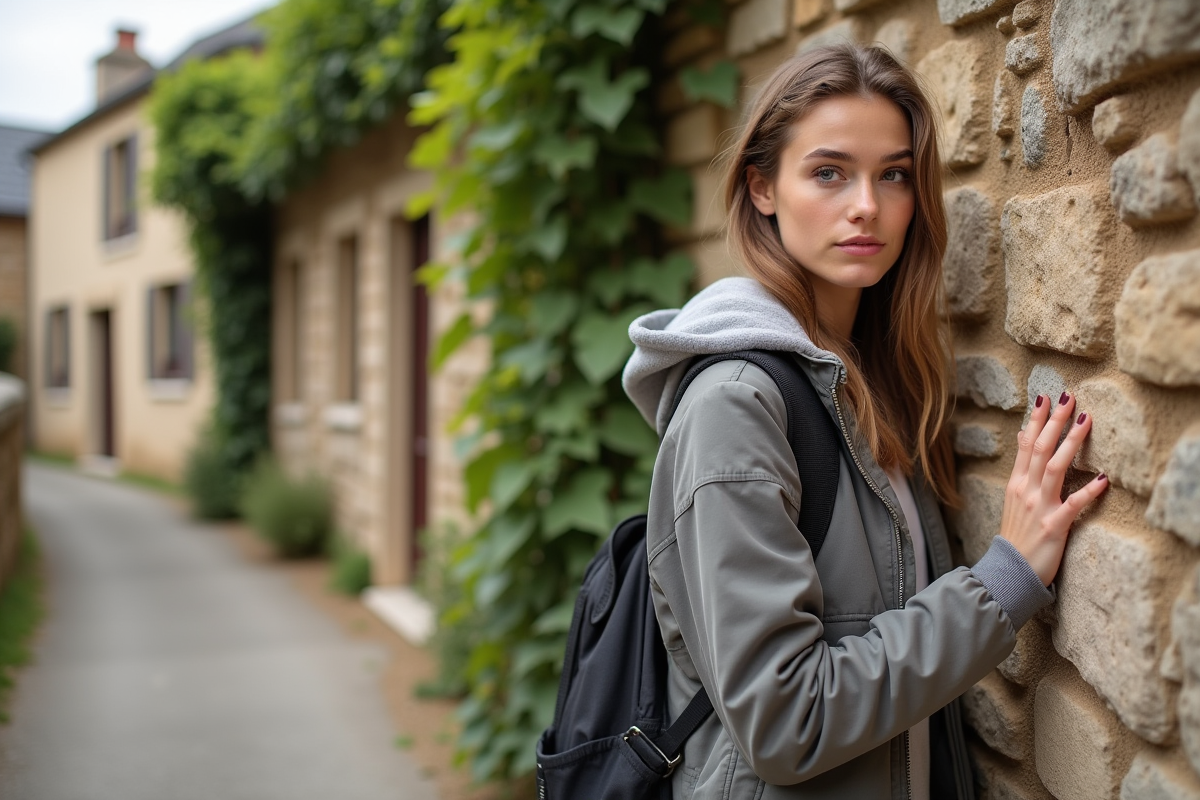 Jeune femme touchant le crépi d