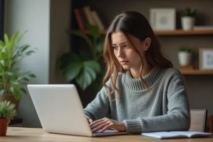 Femme concentrée travaillant à son bureau à domicile