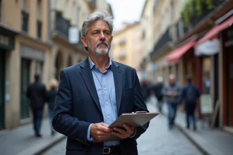 Homme d'affaires en costume dans la rue de Lyon