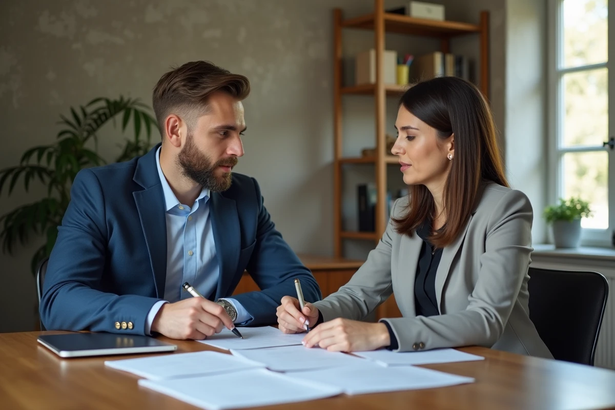 Homme professionnel et conseillère juridique en réunion dans un bureau