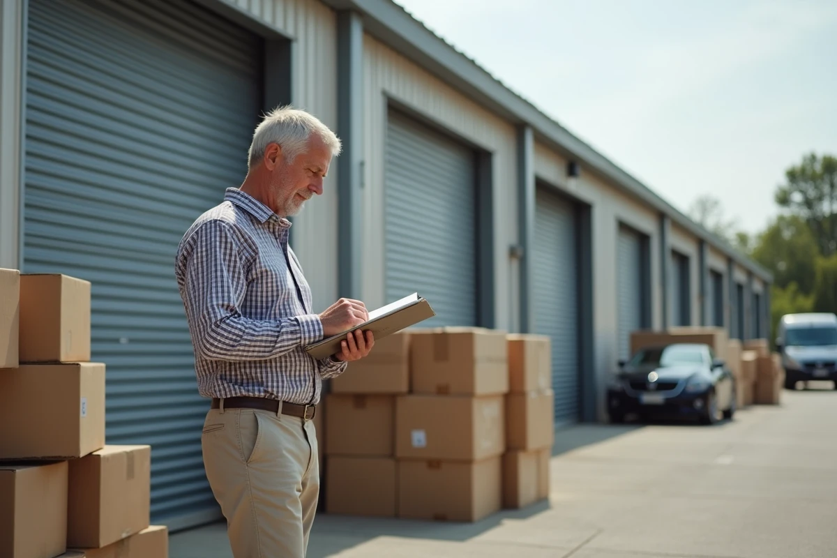Homme vérifiant des cartons près d