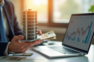 Représentant immobilier avec modèle et billets euro