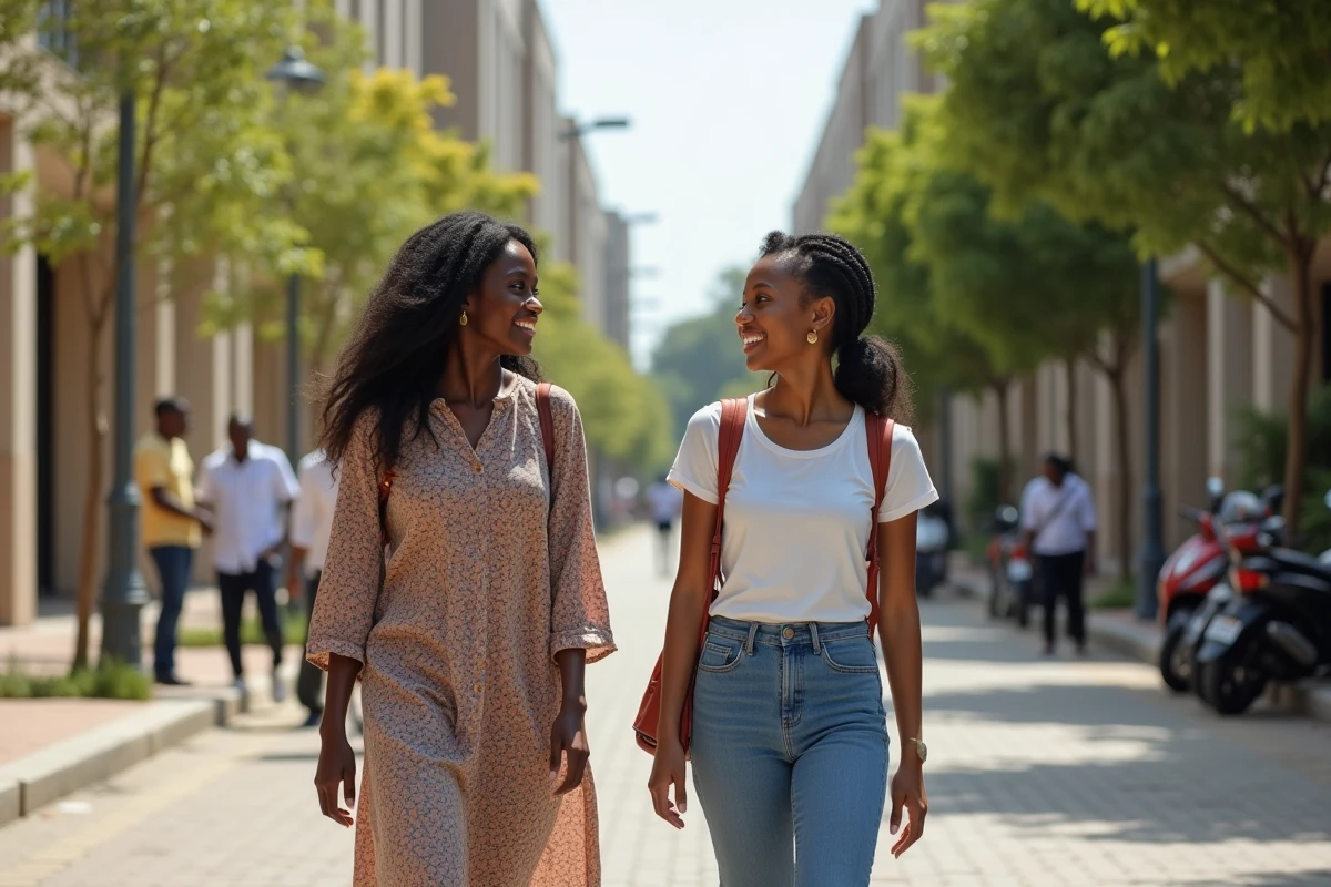 Deux étudiantes marchant dans une rue à Abidjan