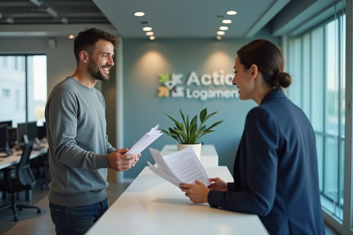 Locataire remettant des documents à un conseiller Action Logement pour obtenir un code Visale ou AL'in