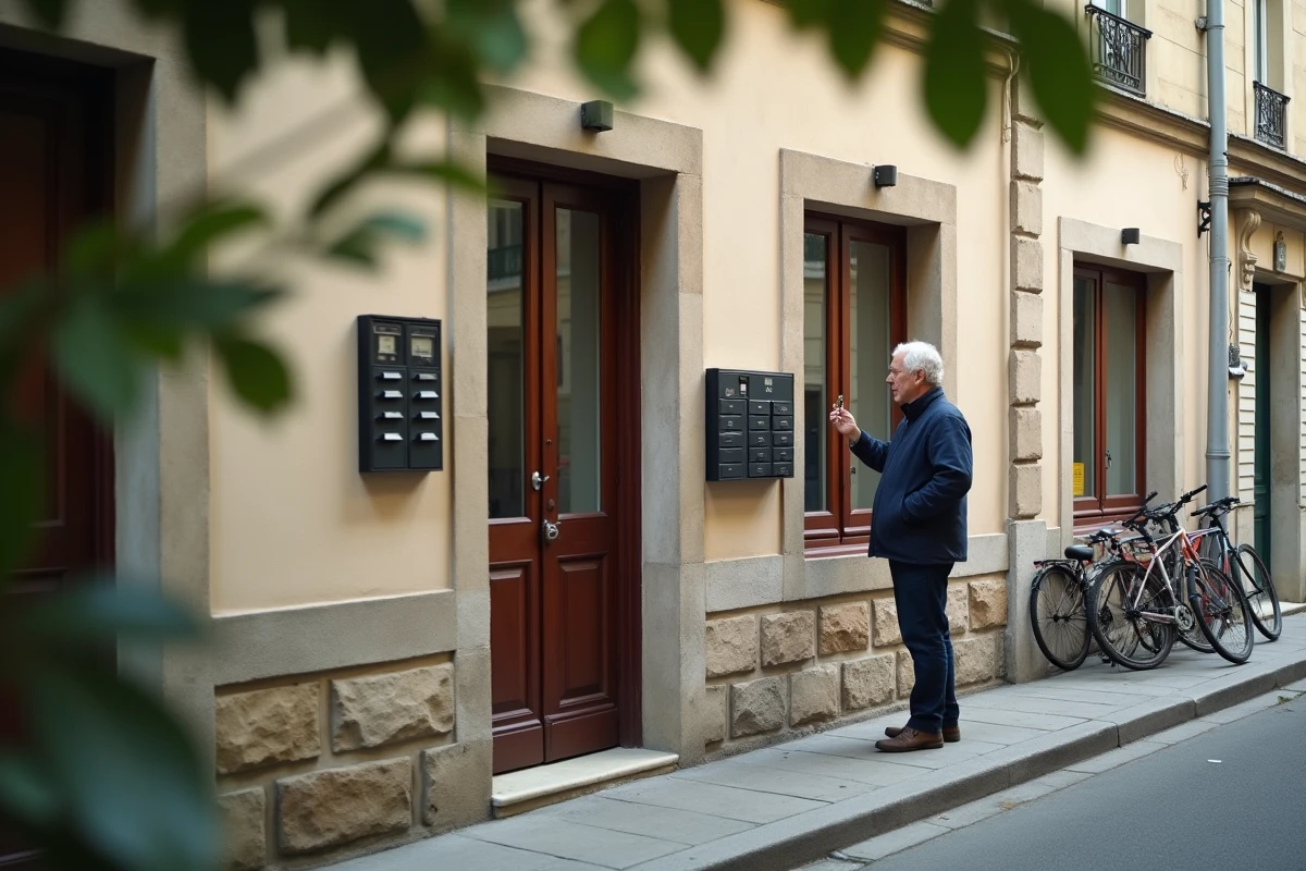Petit propriétaire devant son immeuble locatif en gestion indépendante avec assurance loyer impayé