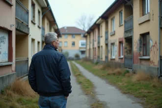 Homme d'âge moyen dans un quartier urbain en délabrement à Conflans