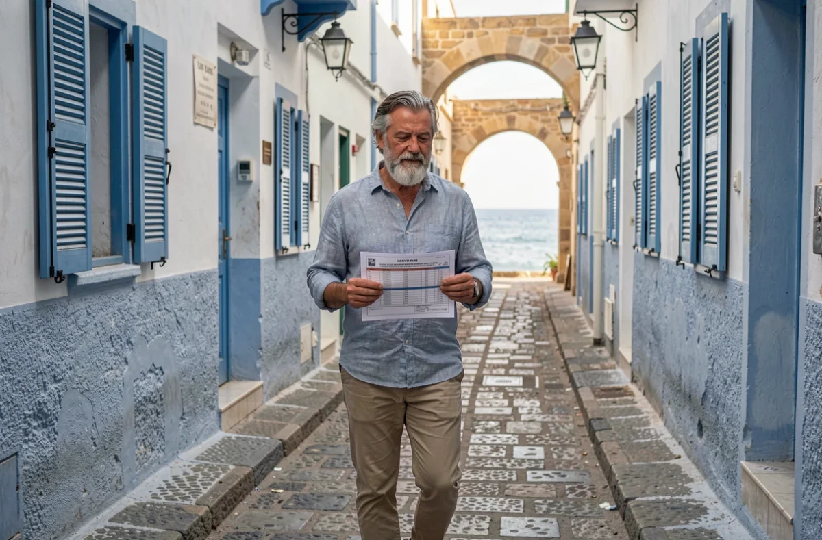 Homme explorant les ruelles de la médina d'Essaouira pour trouver un logement en location longue durée