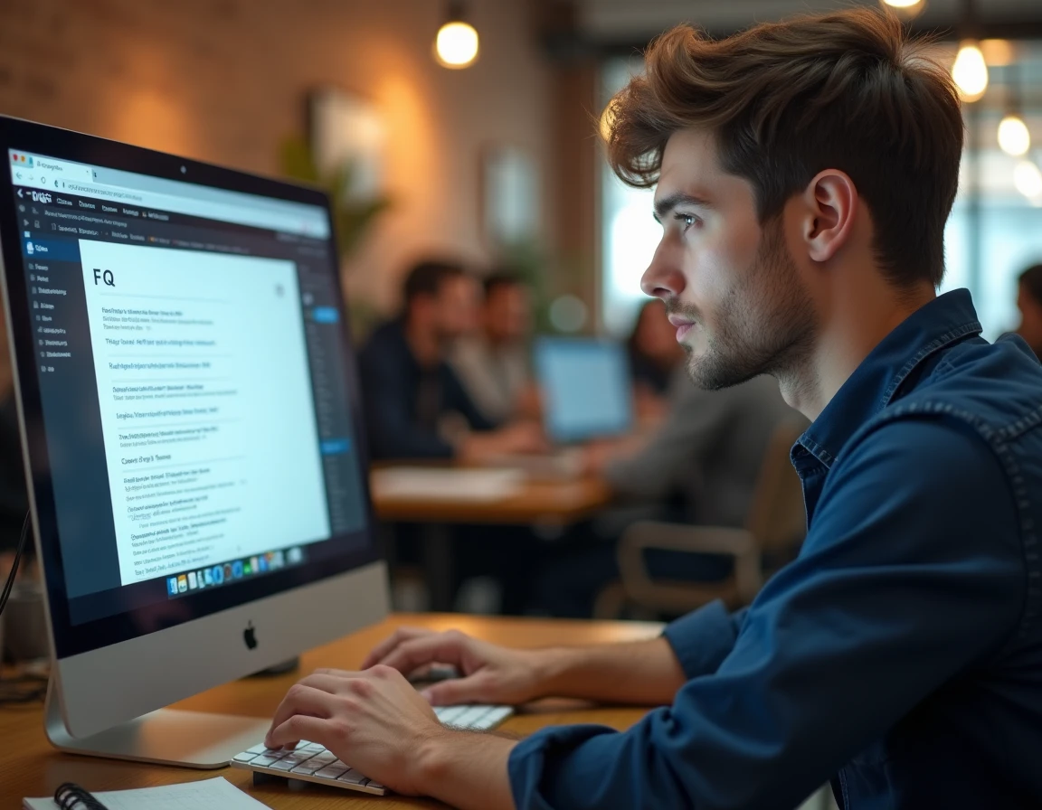 Jeune homme résolvant un problème de connexion à son compte d'annonces en ligne dans un espace de coworking