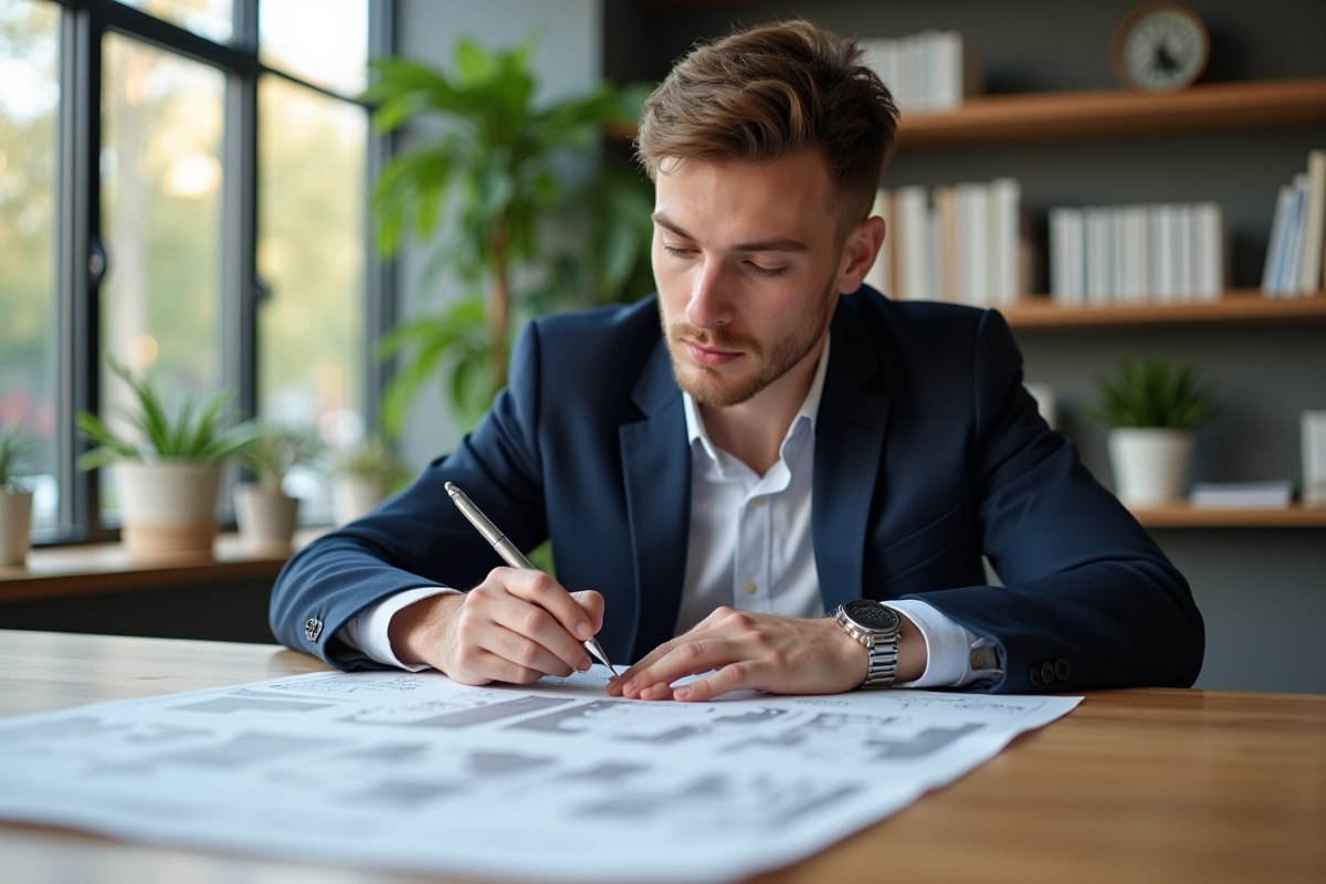 Jeune urbaniste regardant des plans de ville durables