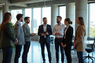 Groupe de futurs collaborateurs Enedis en visite guidée dans les locaux modernes de Parallèle à Courbevoie
